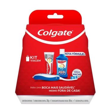 Imagem de Kit Viagem Colgate Total Original Mint Escova + Creme 30g + Enxaguante