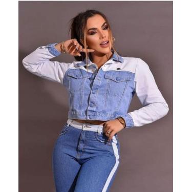Imagem de Jaqueta Jeans com manga branca, botões encapados TAM 38 - Revesst , 38