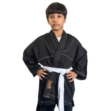 Imagem de Kimono Reforçado Com Faixa Branca Judô Jiu Jitsu Infantil Preto 1Fight