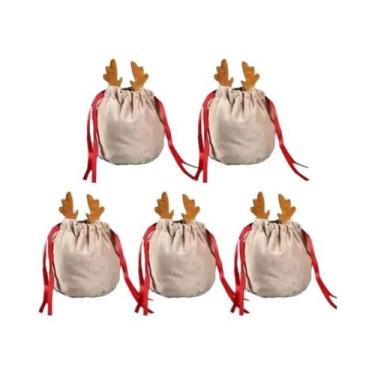 Imagem de Saco De Presente Reutilizável De Veludo Com Cordão De Rena De Natal, D