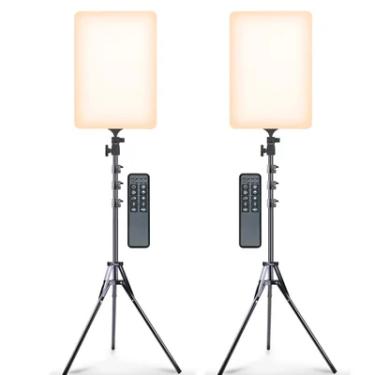 Imagem de Kit 2 Ring Light Profissional Iluminador Retangular Luz 19" + Tripé Ajustável 2,10m