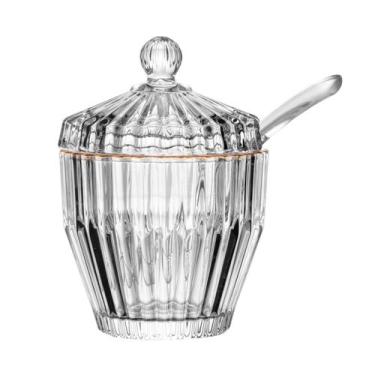 Imagem de Açucareiro 11cm de cristal com fio dourado com colher Imperatriz Wolff
