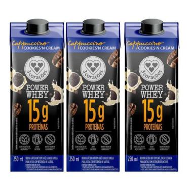 Imagem de Kit 3 cappuccino 15g proteina power cookies cream 250ml 3corações
