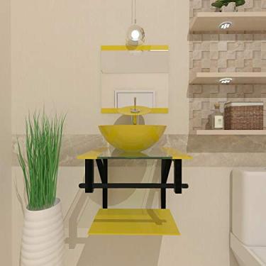 Imagem de GABINETE DE VIDRO PARA BANHEIRO 40CM COM TORNEIRA CASCATA AMARELO