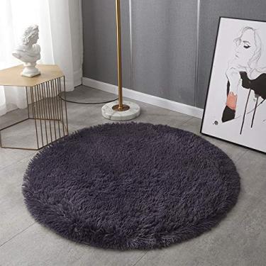 Imagem de Tapetes redondos salsicha, cor lisa, antiderrapante, macio, de pelúcia, para sala de estar, quarto, banheiro, quarto das crianças, tapete de ioga, cinza, roxo, 100 cm