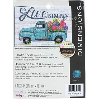 Imagem de DIMENSIONS Kit de ponto cruz de caminhão de flores, multicolorido