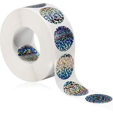 Imagem de Leinuosen 1000 peças de adesivos de raspadinhas faça-você-mesmo holográfico círculo holográfico redondo prata holograma glitter etiquetas faça seu próprio cartão de raspadinha presente para jogos de