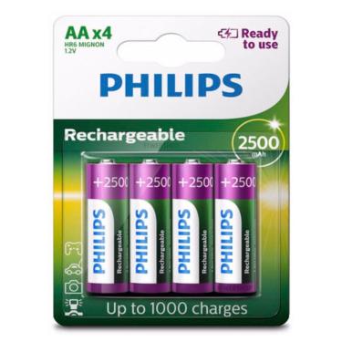 Imagem de Pilha Recarregavel Aa Pequeno 2500 Mah Com 4 Und Rtu Philips