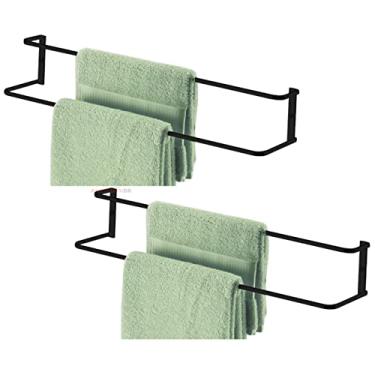 Imagem de Kit 2 Suporte Porta Toalha Toalheiro Duplo 60cm De Parede Banheiro Preto Fosco - Future