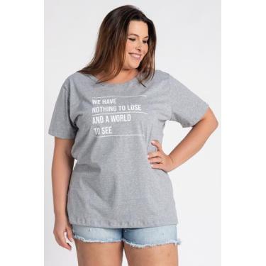 Imagem de T-Shirt Feminina Plus Size Estampada "We Have Nothing To Lose And A Wo