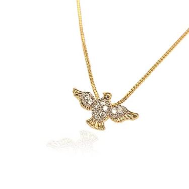 Imagem de Colar Gargantilha do Divino Espirito Santo Banhado A Ouro 18k Semijoia Com Pedras Strass Dourado Com Caixinha