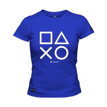 Imagem de Camiseta Baby Look Playstation Classic Symbols Azul Royal - Ps