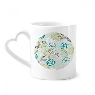 Imagem de Folhas de peixe flor azul animal caneca café cerâmica copo de coração de vidro
