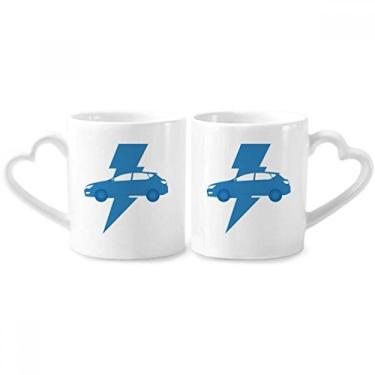 Imagem de Conjunto de canecas de porcelana para casais, estampa de veículos energéticos, proteção ambiental, alça de coração