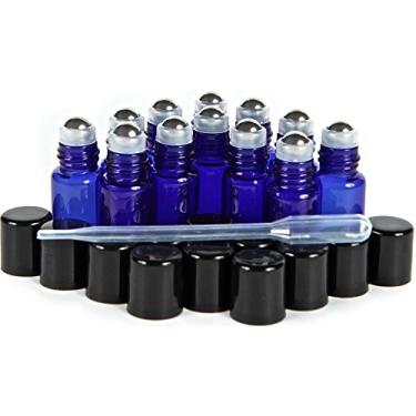 Imagem de Vivaplex, 12 garrafas roll-on de vidro azul cobalto, 3 ml com bolas de rolo de aço inoxidável - conta-gotas incluídas...