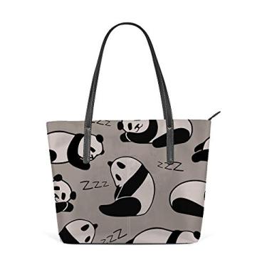 Imagem de Bolsa de ombro feminina sacola de couro para compras grande trabalho, lindo pandas para dormir, decoração sem costura, bolsa casual