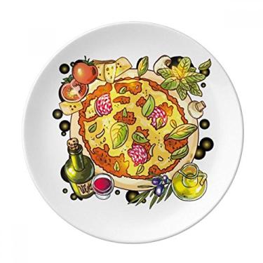 Imagem de Prato de chá decorativo de porcelana para alimentos com vegetais, pizza italiana