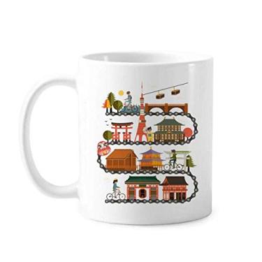 Imagem de Caneca clássica de cerâmica branca com mapa de montaria japonesa tradicional com alças 350 ml