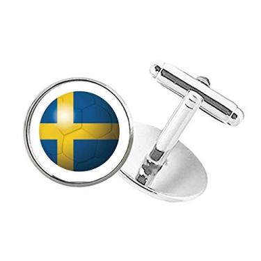 Imagem de DIYthinker Abotoaduras com clipe de punho redondo com bandeira nacional de futebol americano da Suécia