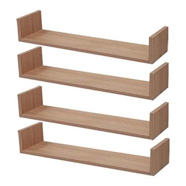 Imagem de Kit 4 Prateleiras U 60 x 15cm Carvalho Suporte Invisível