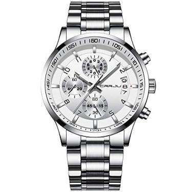 Imagem de CRRJU Moda Relógio De Pulso Inoxidável Para Homem De Aço Inoxidável, Calendário À Prova D'Água, Com Cronógrafo, Preto 42 Mm Prata Branco