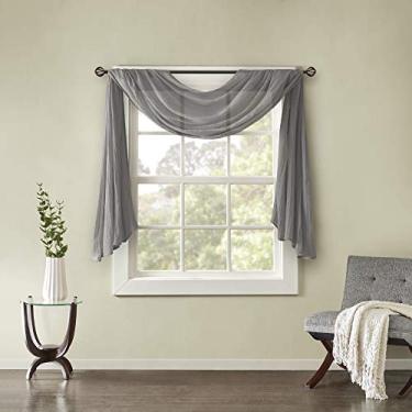 Imagem de Madison Park Cortina Harper transparente para sala de estar - Tratamento leve de janela para quarto, drapeado decorativo, decoração de quarto com filtro de privacidade e luz, 106,66 x 365,8 cm, cinza