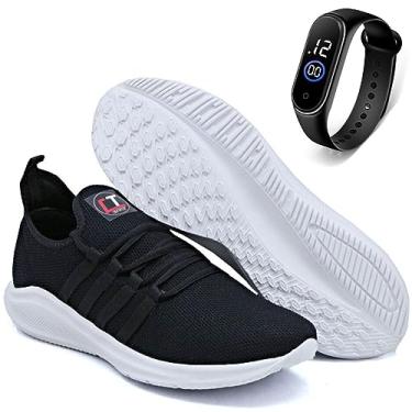 Imagem de Tênis Academia Esportivo Masculino Corrida Caminhada Confortável Macio Leve Tenis Esporte Treino Respirável Moda Adulto (45, Branco)