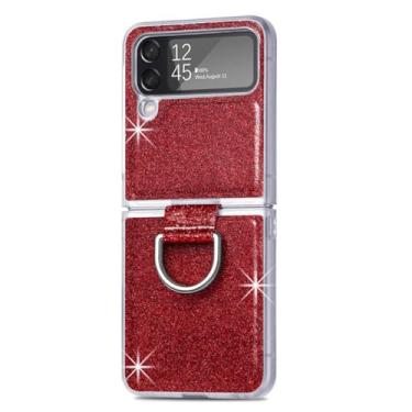 Imagem de Estojo rígido com anel de metal brilhante e brilhante para Samsung Galaxy Z Flip 5 4 3 Flip5 Flip4 Flip3 5G Capa ZFlip, vermelho, para Samsung Z Flip 5