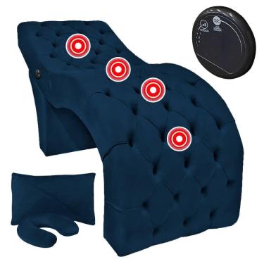 Imagem de Maca Fixa Ergonômica para Estética Design Cílios com Massagem Veludo Azul Marinho SOFA STORE