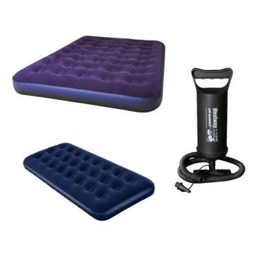 Imagem de Kit Colchão Inflável de Casal + Colchão de Solteiro Com Bomba de Ar Manual
