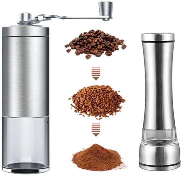 Imagem de Kit Cozinha Moedor De Café Manual + Moedor Pimenta Sal Inox