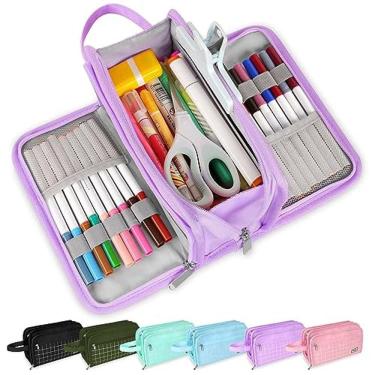 Imagem de Estojo para lápis Sooez de grande capacidade com 3 compartimentos roxo