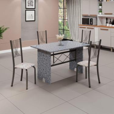 Imagem de Conjunto de Mesa Tampo de Granito Ocre com 4 Cadeiras Lorena Yescasa Botanic Bege/Mart Prata