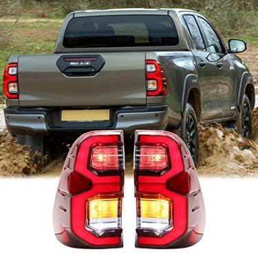 Imagem de Dreamseek Conjunto de luz traseira LED compatível com Toyota Hilux Revo 2015-2022, luz traseira de freio com seta dinâmica sequencial (lentes vermelhas)
