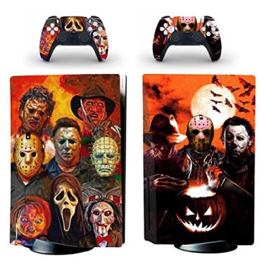 Imagem de JOCHUI Adesivo de vinil Skin Horrors para console compatível com PS5 Disk Controladores de console padrão Wrap Skins Haloween Horror