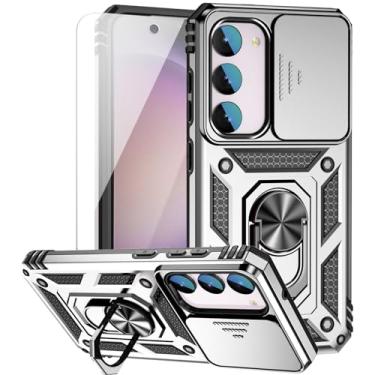 Imagem de Capa protetora para Samsung Galaxy S23 FE com capa de câmera deslizante HD [grau militar de 4,9 m testada em queda] Capa protetora para celular com suporte de anel magnético para Galaxy S23 FE 5G 2023