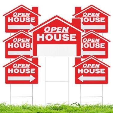 Imagem de Voittozege 7 placas de casa aberta, 45,7 x 35,5 cm, placas de quintal frente e verso com estacas de metal H, placas de propriedade aberta, placas de setas direcionais para venda de propriedade pesada