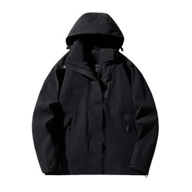 Imagem de Jaqueta masculina leve corta-vento Rip Stop capa de chuva casaco com capuz gola cor sólida, Preto, M