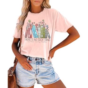 Imagem de Camiseta feminina com estampa de livro proibido para amantes de livros floral camiseta de leitura Bookworm presente para professores, rosa, M
