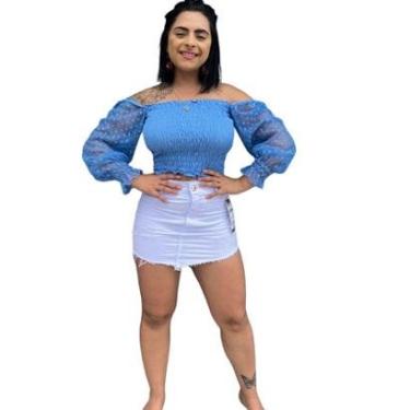 Imagem de Saia Jeans Cintura Alta Curta Desfiada-Feminino