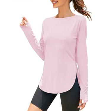 Imagem de ZHENWEI Camiseta feminina de manga comprida com proteção UV para treino, leve, FPS 50+, golfe, academia, caminhadas, roupas ao ar livre, rosa, G