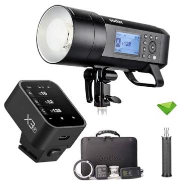 Imagem de Godox AD400 Pro Flash AD400Pro com gatilho de flash com tela sensível ao toque Godox X3-F, GN72 TTL Monolight, 1/8000 HSS, sistema 2.4G, tempo de reciclagem de 0,01-1s para câmeras Fuji Fujifilm