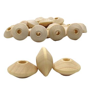 Imagem de Arakierst 50 peças de contas de abaco de madeira inacabadas e soltas redondas em forma de espaçador faça-você-mesmo feito à mão com contas para mãe