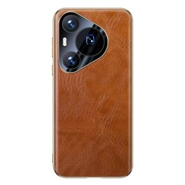 Imagem de POYUFRG Capa de couro genuíno para Huawei Pura 70 Ultra/70 Pro/70 Pro+/70, capa fina com revestimento retrô de cera de óleo, proteção de lente com tudo incluído, marrom, 70 Pro