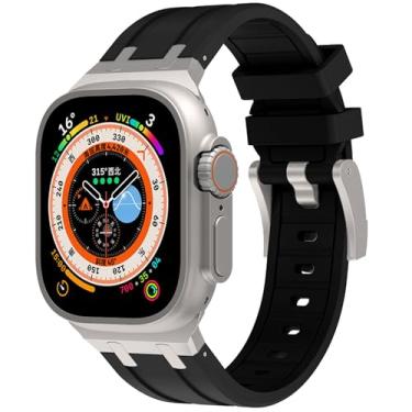Imagem de Laxarmer Pulseira para Apple Watch Ultra 2 49 mm, 45 mm, 44 mm, 42 mm, para homens, borracha de silicone líquido para iWatch Ultra/Ultra 2 séries 9 8 7 6 5 4 SE AP pulseira de borracha com aço