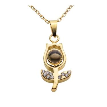 Imagem de Corrente com Pingente Flor 100 Idiomas diferentes escrito "Eu Te Amo"