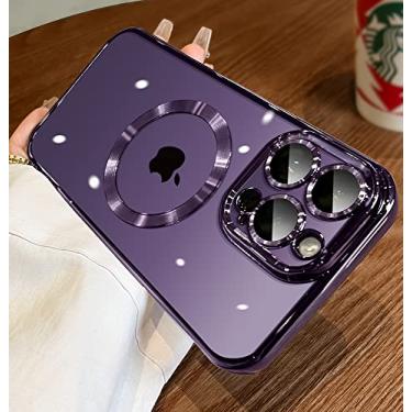 Imagem de JUESHITUO Capa magnética para iPhone 14 Pro com proteção total da capa da câmera [Ímãs N52 fortes nº 1] [Compatível com MagSafe] para mulheres magnéticas homens meninas capa de telefone fofa (6,1 polegadas)-Roxo