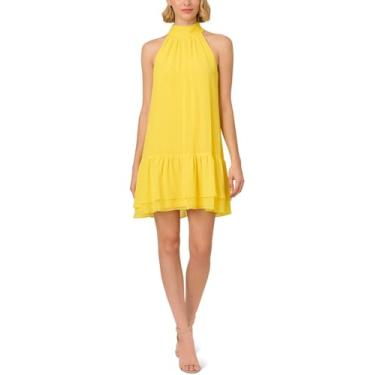 Imagem de Adrianna Papell Vestido curto trapézio de chiffon feminino, Amarelo hiperativo, 46