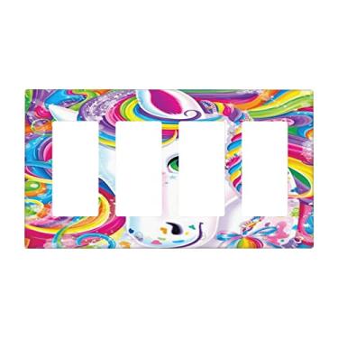 Imagem de Tampa colorida de interruptor de luz de unicórnio arco-íris para 4 interruptores de interruptor elétrico para banheiro, cozinha, decoração de casa