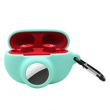 Imagem de Capa 2 em 1 para Beats Studio Buds com suporte para AirTag, capa protetora completa antiperda à prova de choque com chaveiro, verde menta